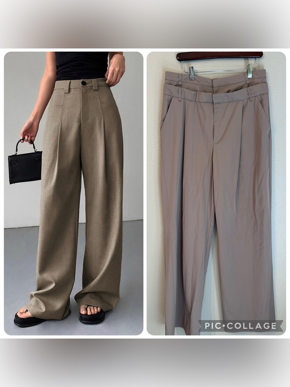 Zara doubled High-Waist Wide-Leg Women's Pants in Taupe